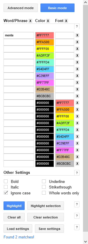 Panel lateral del Writer’s Highlighter.